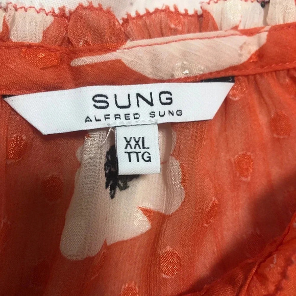 3/$25 ❥ Alfred Sung Sheer  Floral Sleeveless Top Orange XXL - Picture 3 of 5